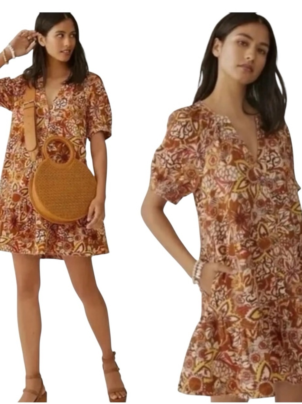 NWT Anthropologie Pilcro Floral Tapestry Puff-Sleeve Tunic Dress Size XL